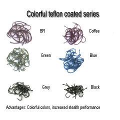 Colorful teflon coated carp hooks