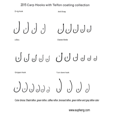 Carp fishing hooks with teflon coated collection