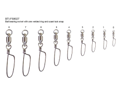 Ball bearing swivel with one welded ring and coast lock snap