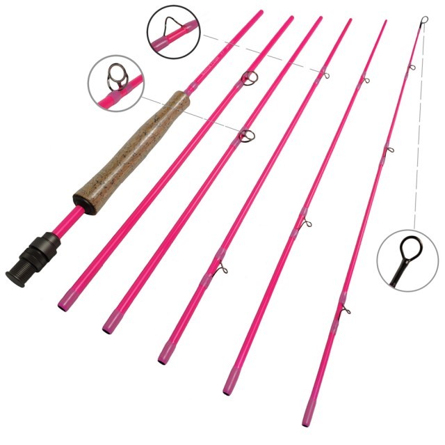 6 Sections Travel Fly Rods For Lady - 8'9'' LW4/5, 9'1'' LW5/6, 10'3'' LW2/3 Fast Action, Attractive Pink Finish, 24T Carbon