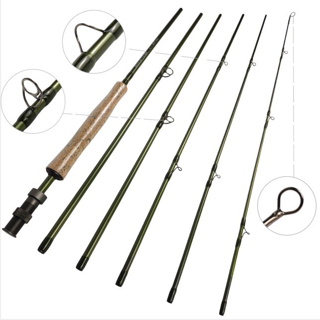6 Sections Travel Fly Rods - 8'9'' LW4/5, 9'1'' LW5/6, 10'3'' LW2/3 Fast Action, Green Finish, 24T Carbon