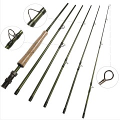 6 Sections Travel Fly Rods - 8'9'' LW4/5, 9'1'' LW5/6, 10'3'' LW2/3 Fast Action, Green Finish, 24T Carbon