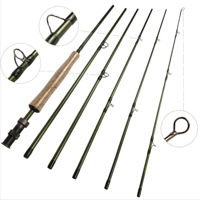 6 Sections Travel Fly Rods - 8'9'' LW4/5, 9'1'' LW5/6, 10'3'' LW2/3 Fast Action, Green Finish, 24T Carbon