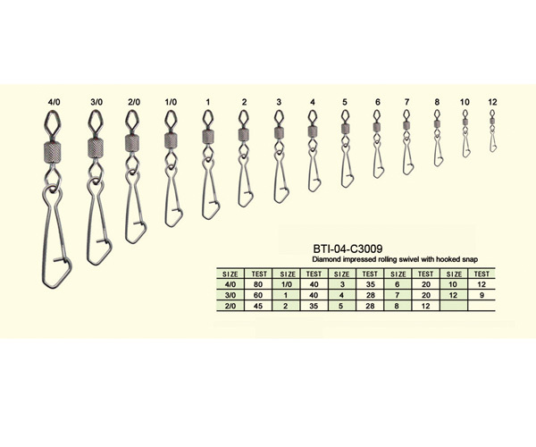 BTI-04-C3009 Diamond impressed rolling swivel with hooked snap