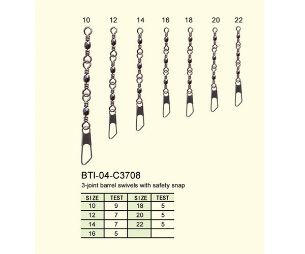 BTI-04-C3708 3-joint barrel swivel with safety snap