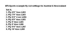 BTi-Sports example fly rods settings for Austriala & Newzealand