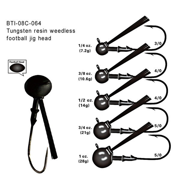 BTI-08C-064: Tungsten-Resin Weedless Football Jig Head