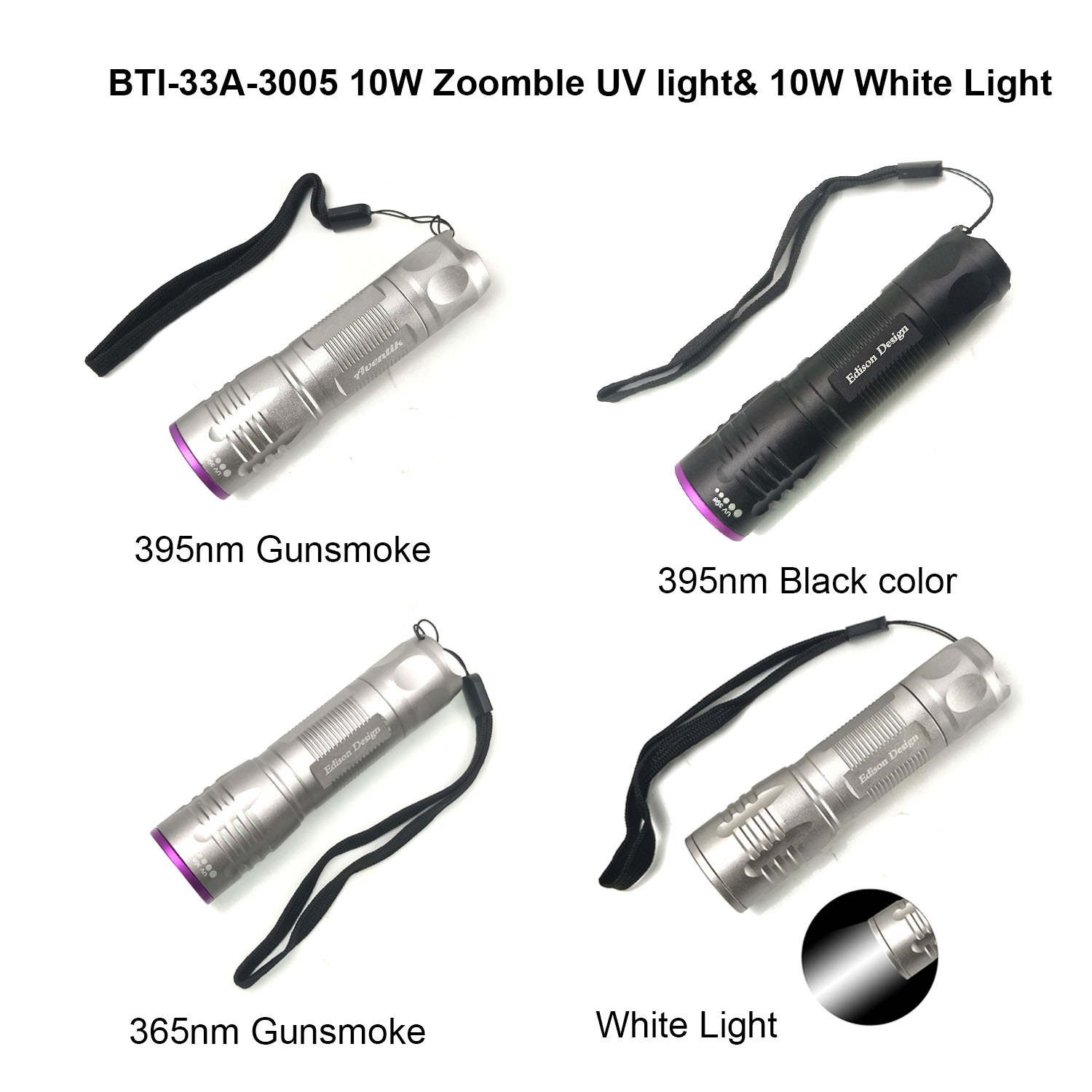 BTI-33A-3005 10W Super Bright Zoomble UV Light & 10W White Light