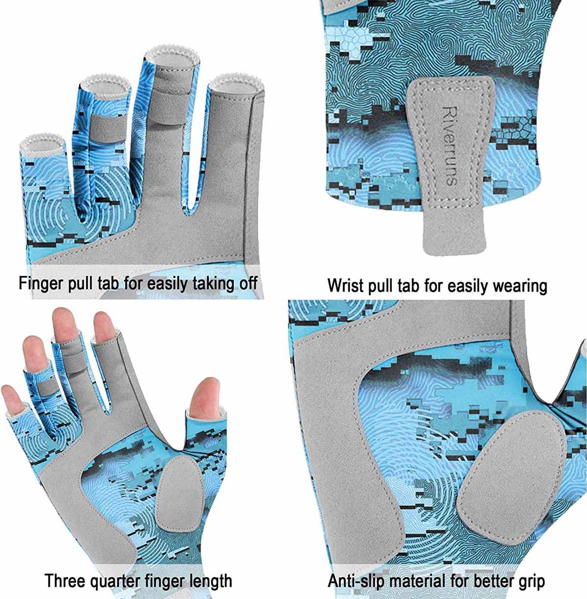 BTI-11B-2169 UPF 50+ Fingerless Fishing Gloves