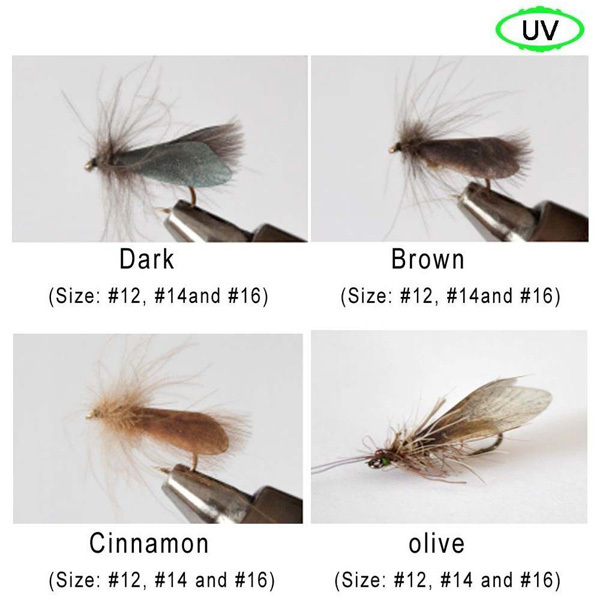 Riverruns Realistic Flies Caddis Dry Flies Trout Flies UV 4 Colors With Fly Box