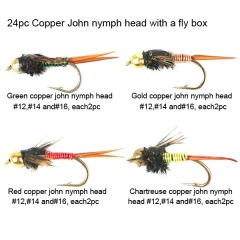 24pc Copper John nymph head flies with a mini fly box