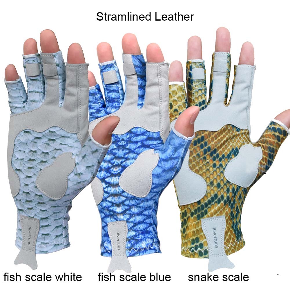 BTI-11B-2166 Fishing gloves with embossed / stramlined leather