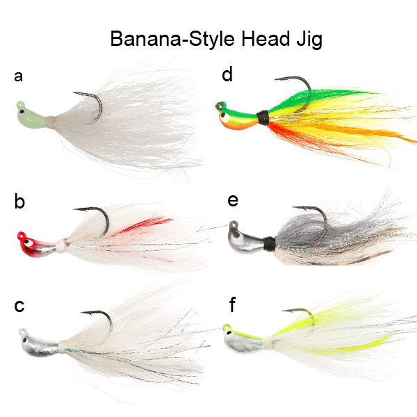 Banana-style head bucktail jig