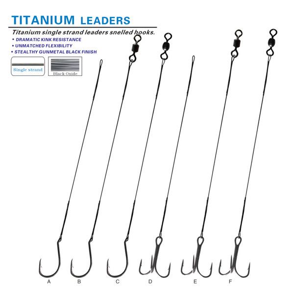 BTI-33-3020/3021/3022/3023/3024/3025 Titanium single strand leaders snelled hooks