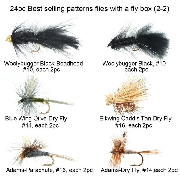 24pc best selling patterns flies with a fly box