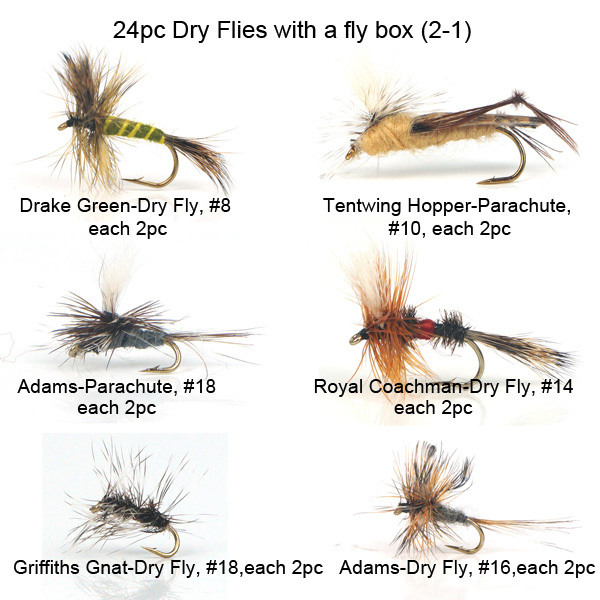 24pc Dry flies assortment with a mini fly box