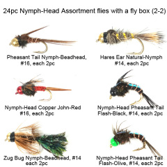 24pc Nymph-Head assortment flies with a mini fly box