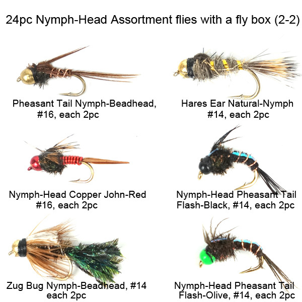 24pc Nymph-Head assortment flies with a mini fly box