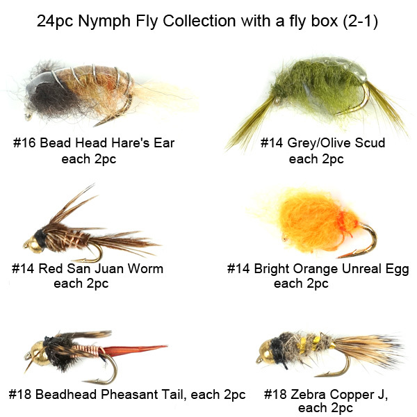 24pc Nymph fly collection flies with a mini fly box