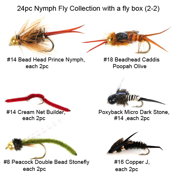 24pc Nymph fly collection flies with a mini fly box