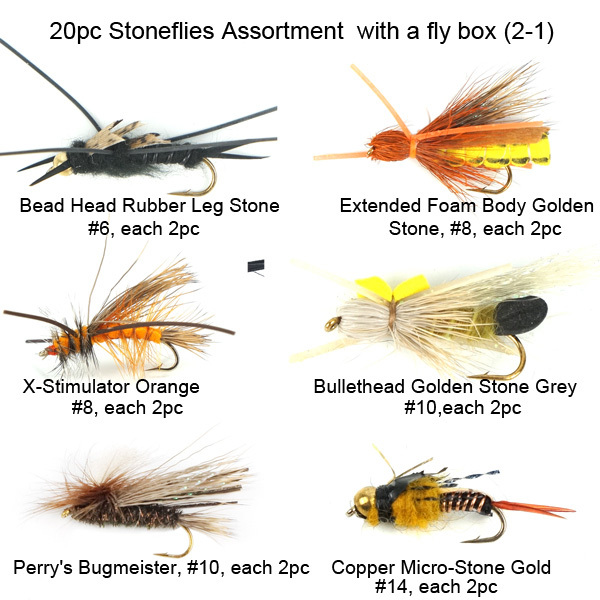 20pc Stoneflies Assortment with a fly box