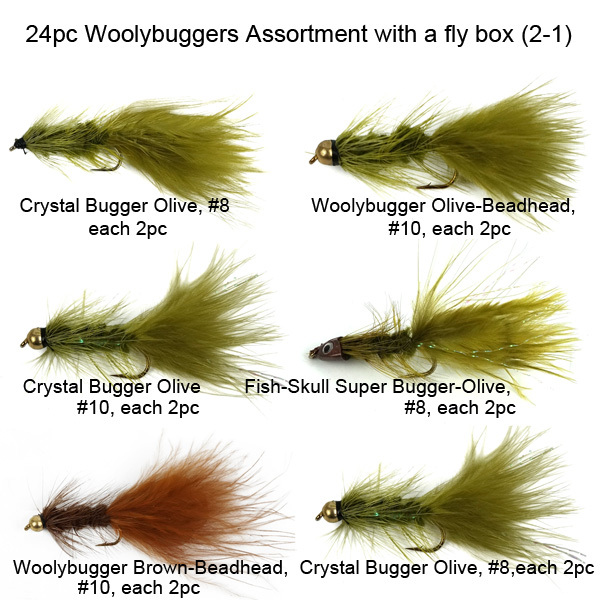 24pc Woolybuggers assortment flies with a fly box
