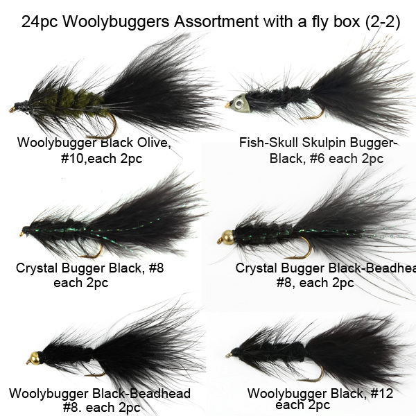 24pc Woolybuggers assortment flies with a fly box