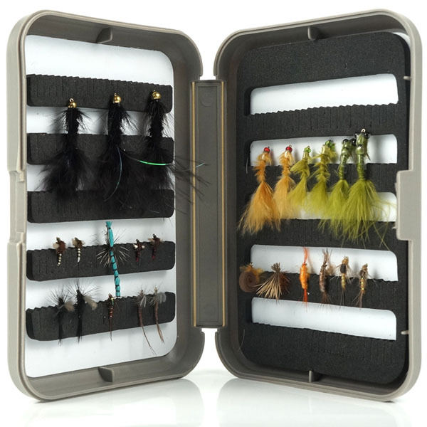 25pc Still water & lake flies with a fly box