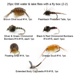 25pc Still water & lake flies with a fly box