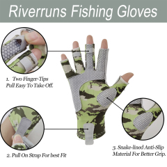 BTI-11B-2163 Fishing gloves camo green with silicone