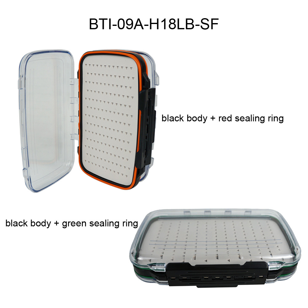 BTI-09A-H18LB-SF Grey Silicone Inserts Double-sided Clear lid Waterproof Fly Fishing Boxes