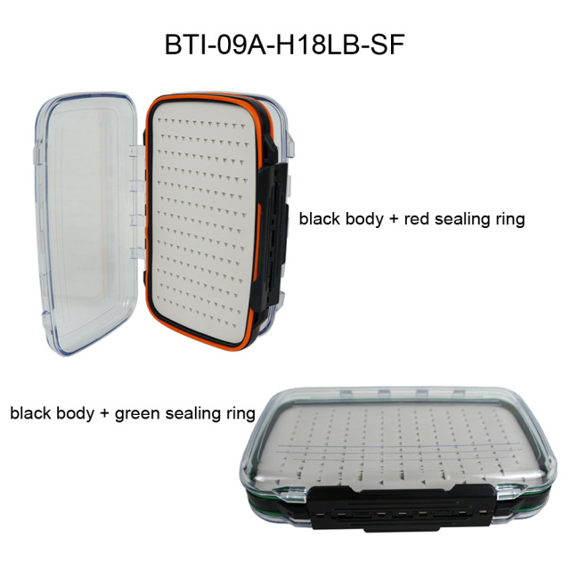BTI-09A-H18LB-SF Grey Silicone Inserts Double-sided Clear lid Waterproof Fly Fishing Boxes