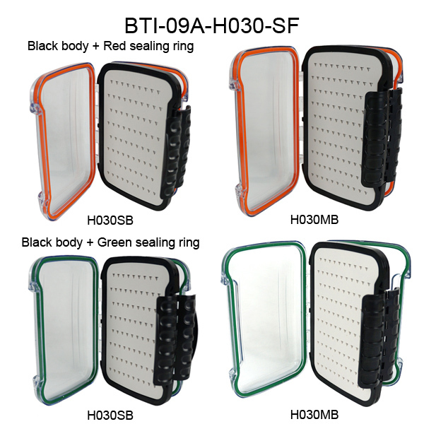 BTI-09A-H030-SF Grey Silicone Inserts Double-sided Clear lid Waterproof Fly Fishing Boxes