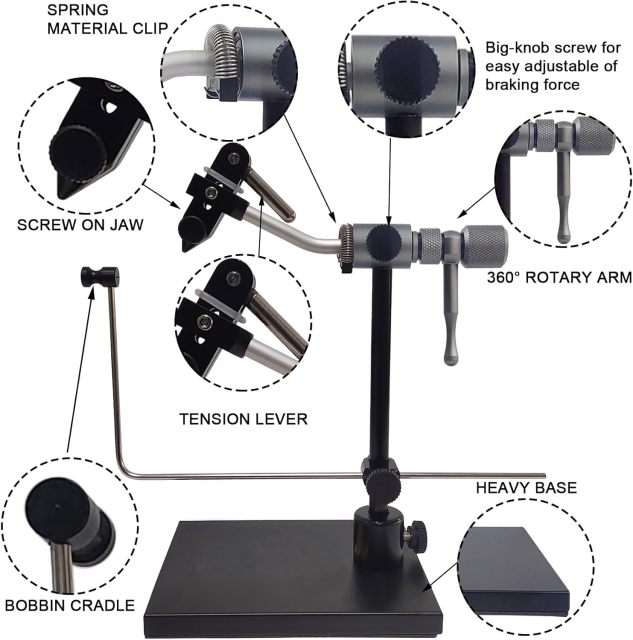 BTI-09E-075 Madison True Rotary Vise with Two Ball Bearings Inside More Smooth Fly Tying Vise