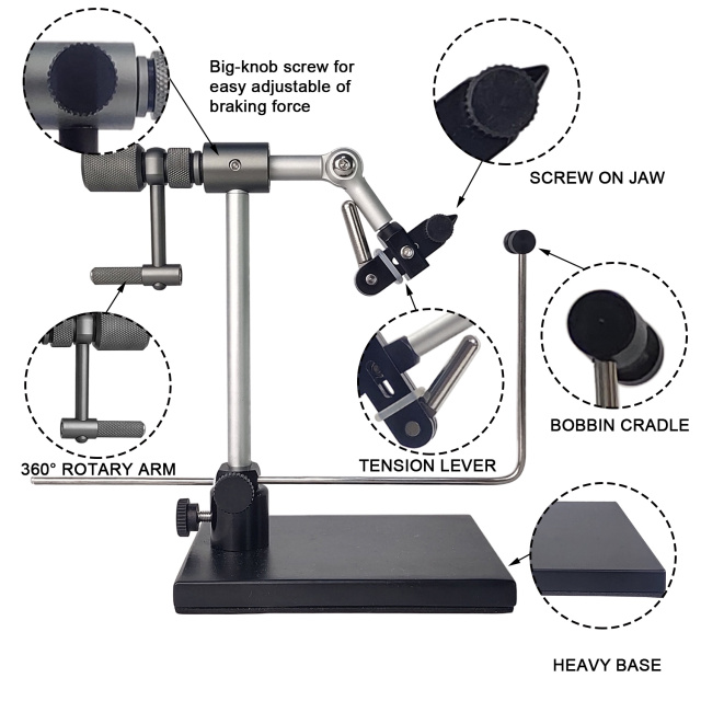 BTI-09E-N075 Madison True Rotary Vise with Two Ball Bearings Inside More Smooth Fly Tying Vise