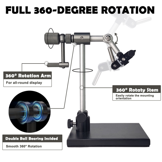 BTI-09E-N075 Madison True Rotary Vise with Two Ball Bearings Inside More Smooth Fly Tying Vise