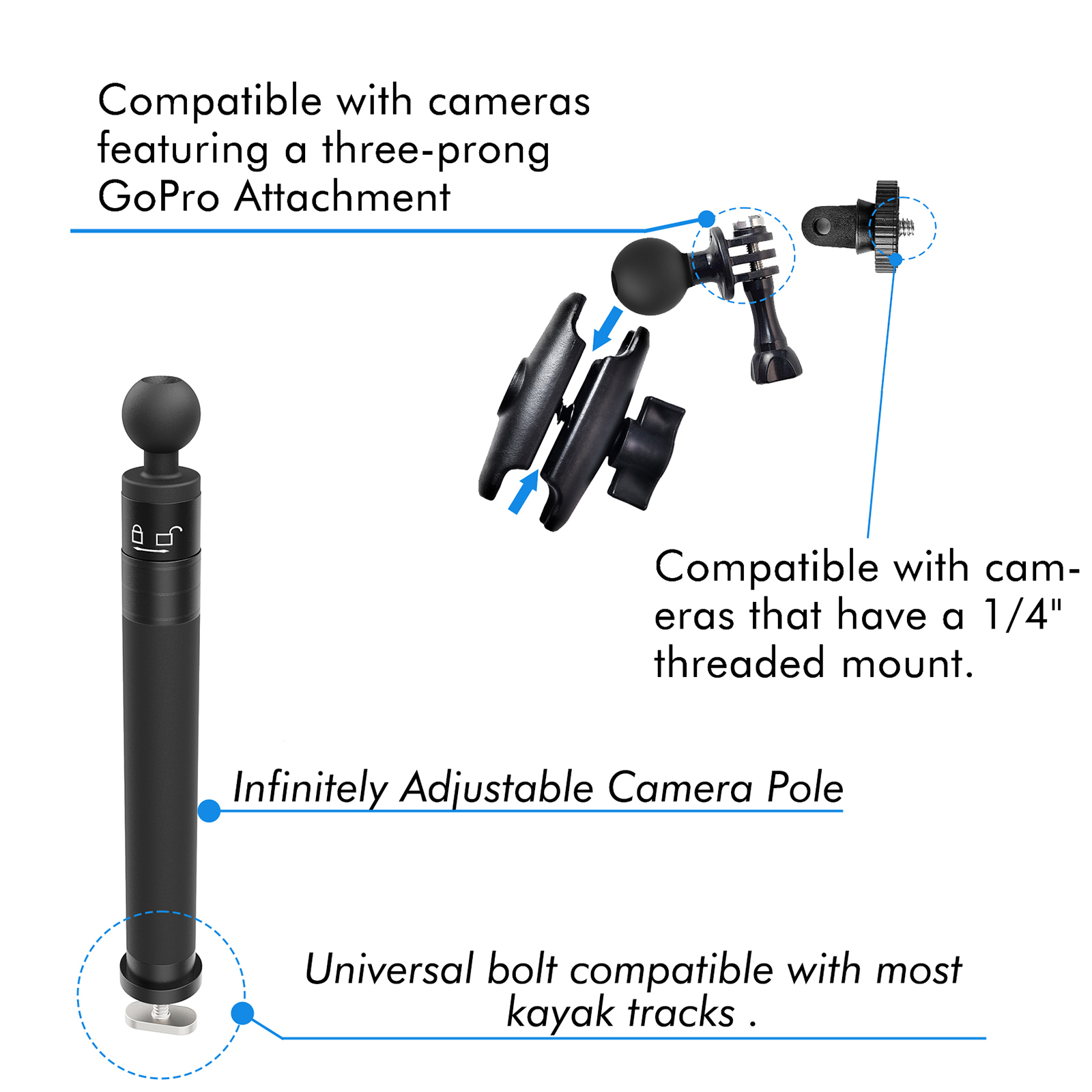 BTI-14A-202 29" Adjustable Kayak Camera Mount with Infinitely Extendable Stand