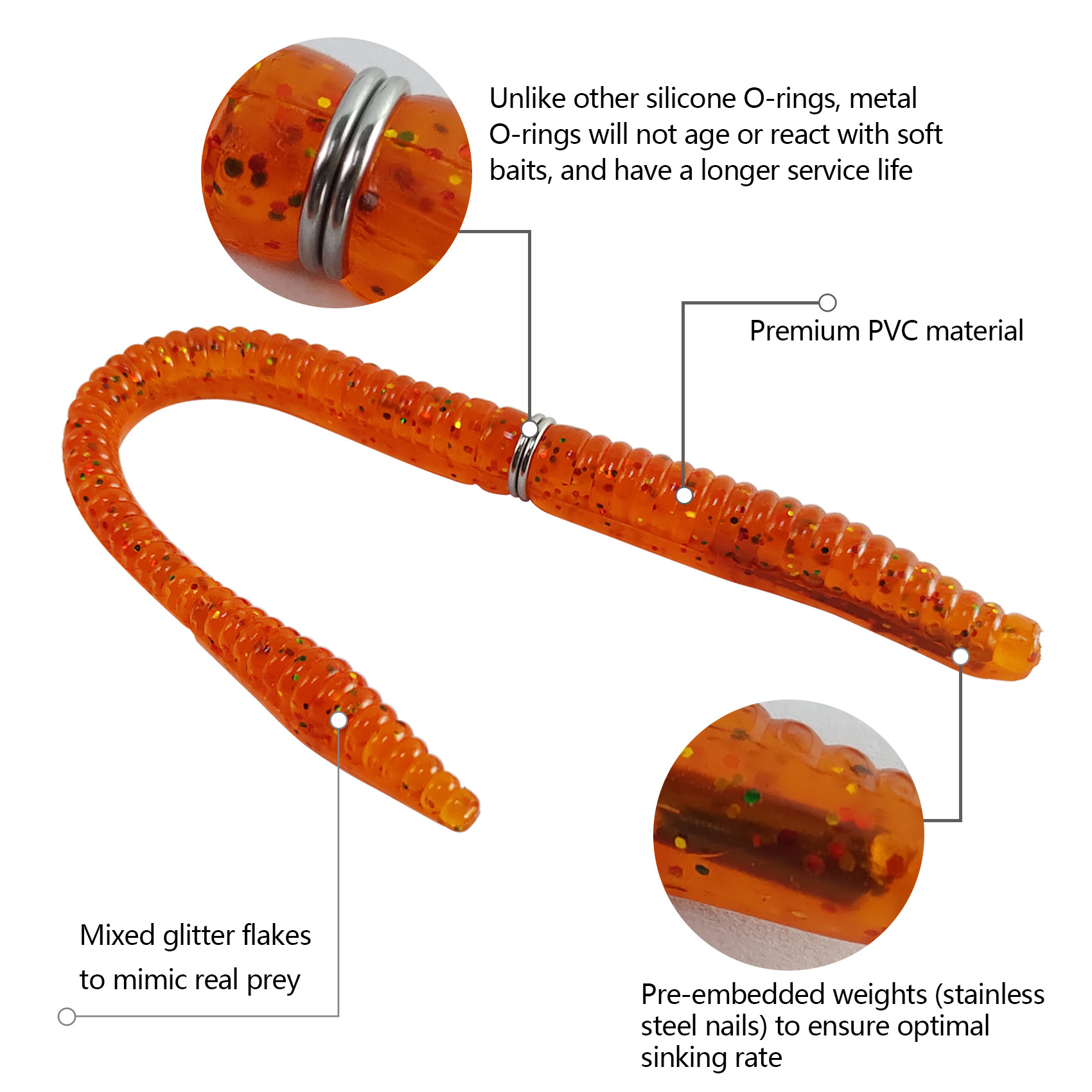 BTI-05D-RC079 Weighted Wacky Worm Fishing Lure