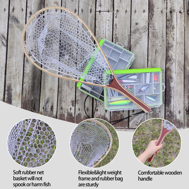 03G-HWRN09 Trout Fishing Wooden Net With Flat Net Bag