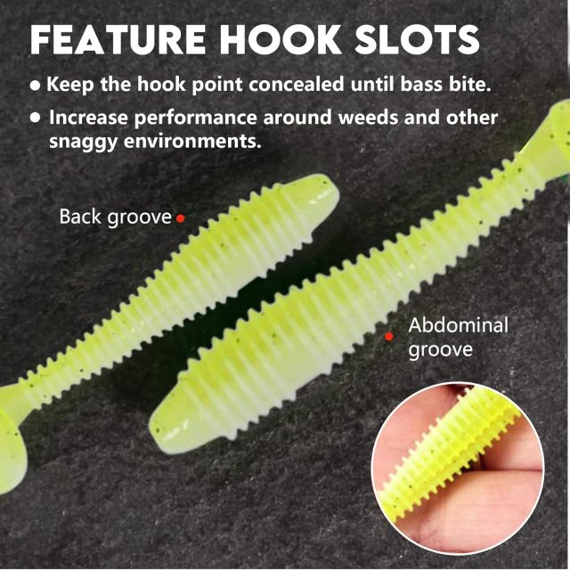 BTI-05D-089 T-Tail Ribbed Soft Plastic Fishing Lures