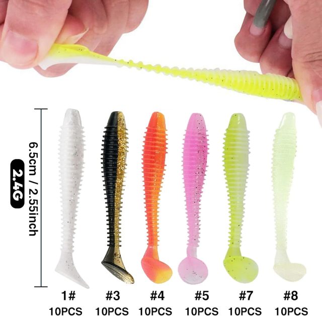 BTI-05D-089 T-Tail Ribbed Soft Plastic Fishing Lures