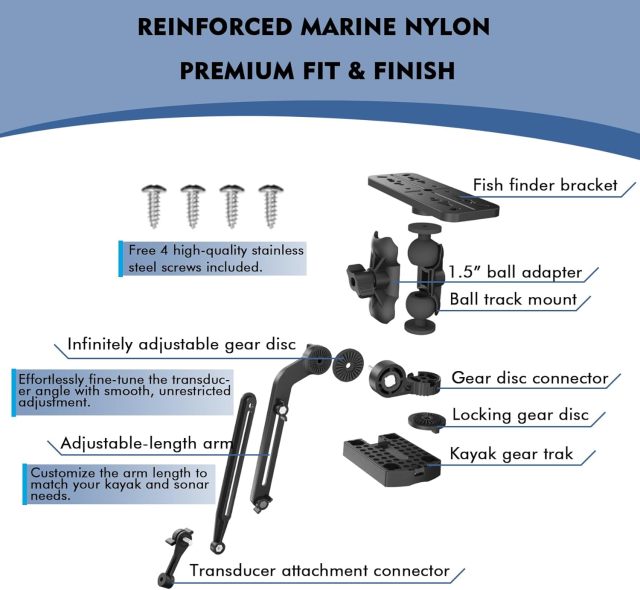 BTI-14A-2014P Transducer Mounting Arm with 1.5" Plate Ball Base & Fishfinder Base