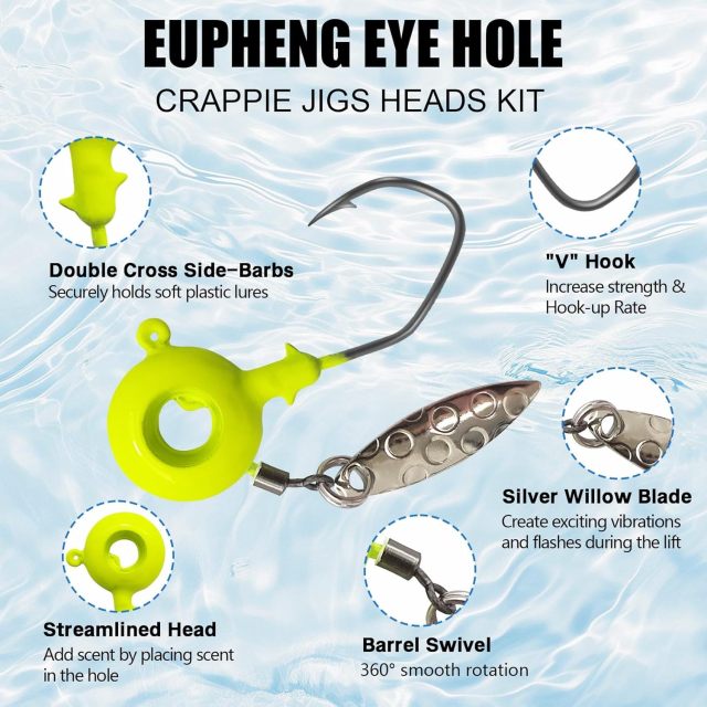 BTI-08B-413 Crappie Eye Hole Jig Heads with spinners