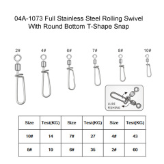 BTI-04A-1073 Full Stainless Steel Rolling Swivel With Round Bottom T-Shape Snap