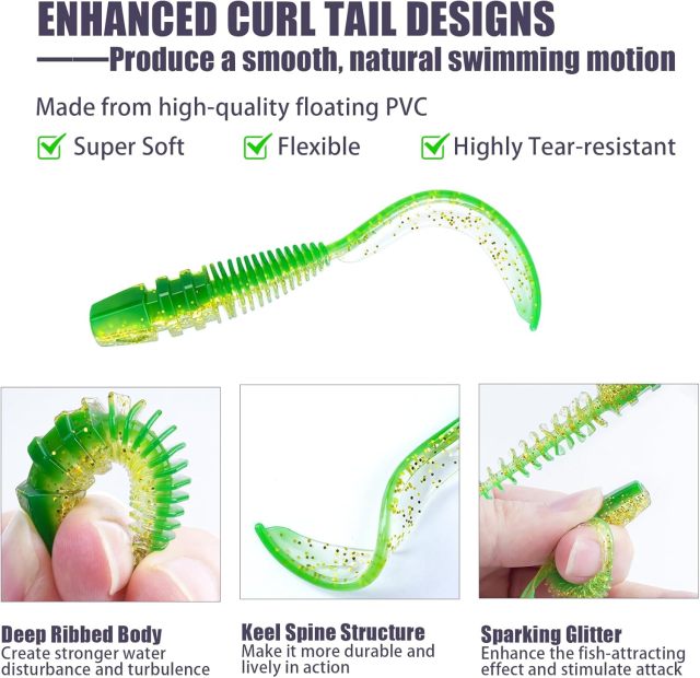 BTI-05D-107 Curly Tail Worms with Adjustable Skirt