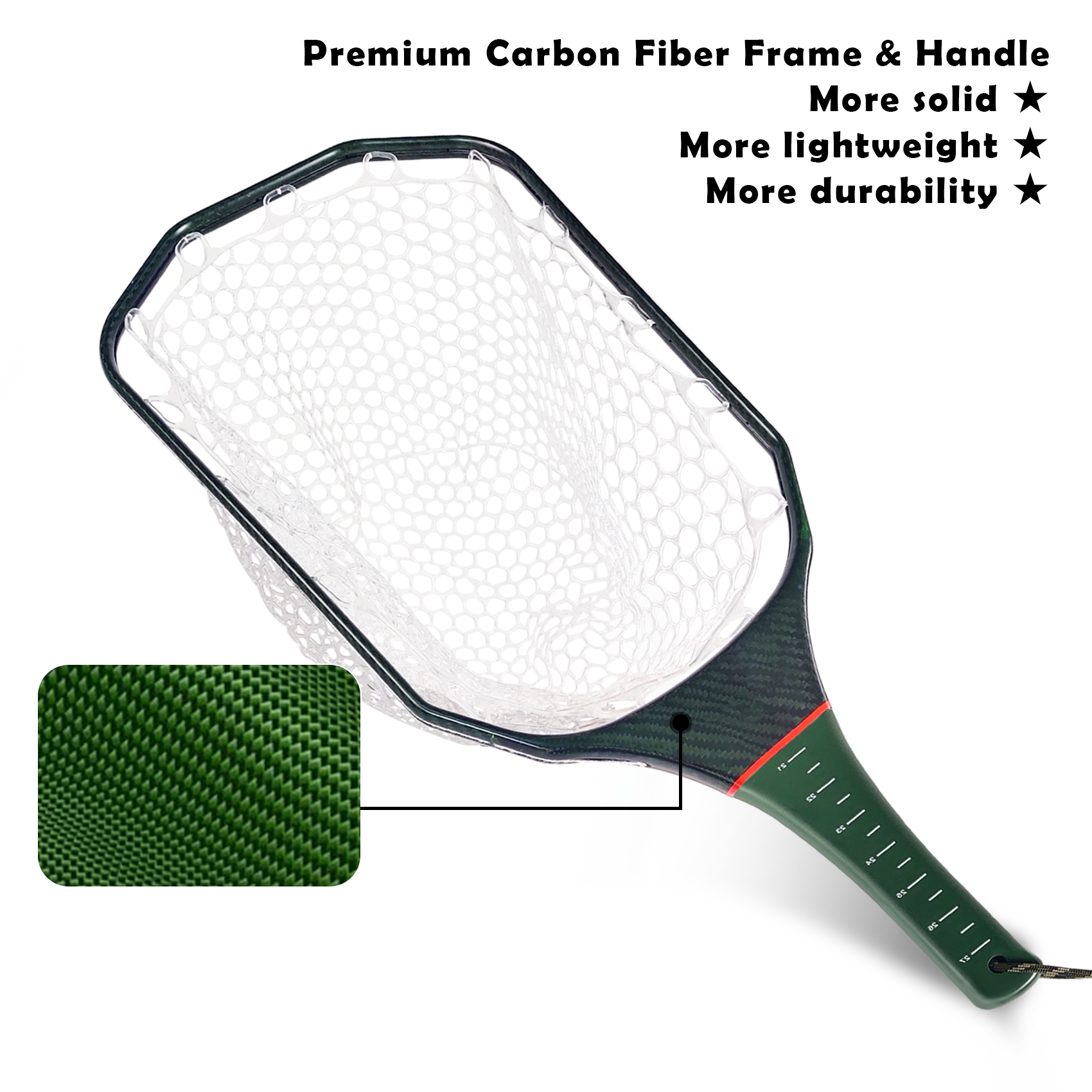 03A-CBLB06/CBLB07 Light Weight Square Head Carbon Fiber Landing Net With 3K Cloth