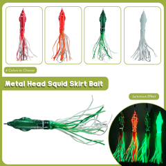 Luminous Metal Head Squid Skirt Jig with Wire Leader