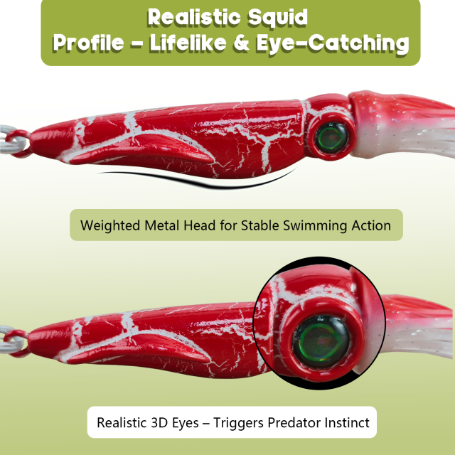 Luminous Metal Head Squid Skirt Jig with Wire Leader