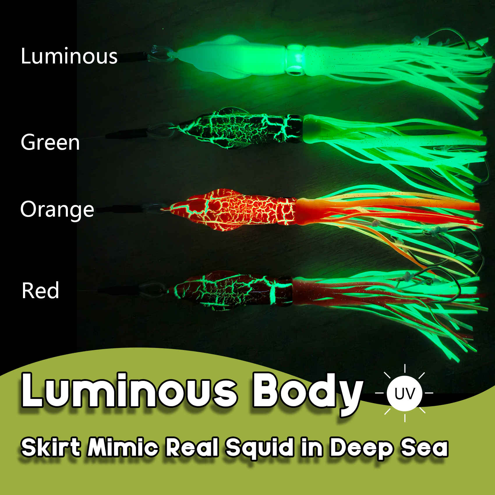 Luminous Metal Head Squid Skirt Jig with Wire Leader