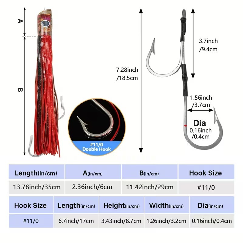 14 Inch 35.5cm Slant Head Resin Trolling Lure with Silicone Skirt